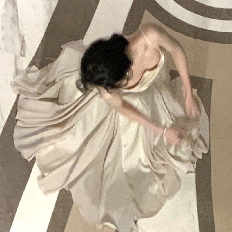 Đầm Đuôi Cá Hai Dây Bằng Vải Satin Nhún Bèo Phong Cách Pháp Thời Trang Mùa Hè