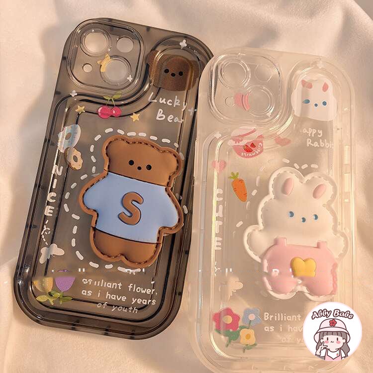 Ốp Điện Thoại TPU Mềm Trong Suốt Chống Sốc Họa Tiết Gấu Nâu 3D Cho Iphone 14 Pro Max 11 12 11 Pro Max