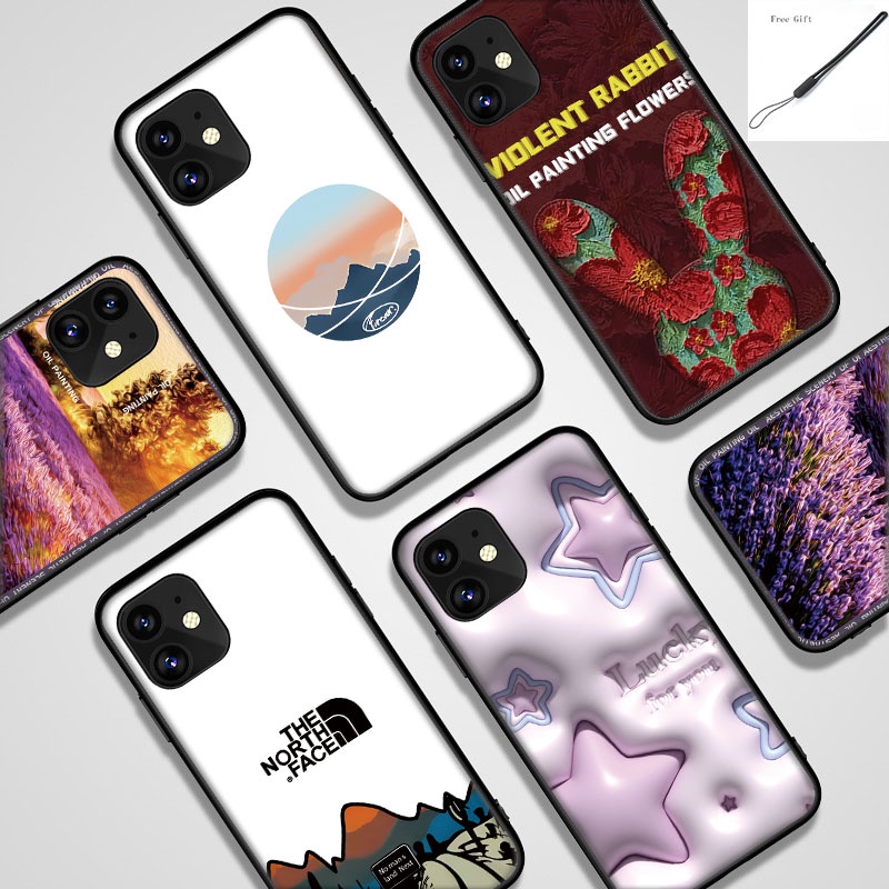 Ốp Điện Thoại Hình Giấy Dán Tường Có Dây Đeo Cho iPhone 14 Pro 11 XR XS 6 6S 7 / 8 / SE 2020 Plus