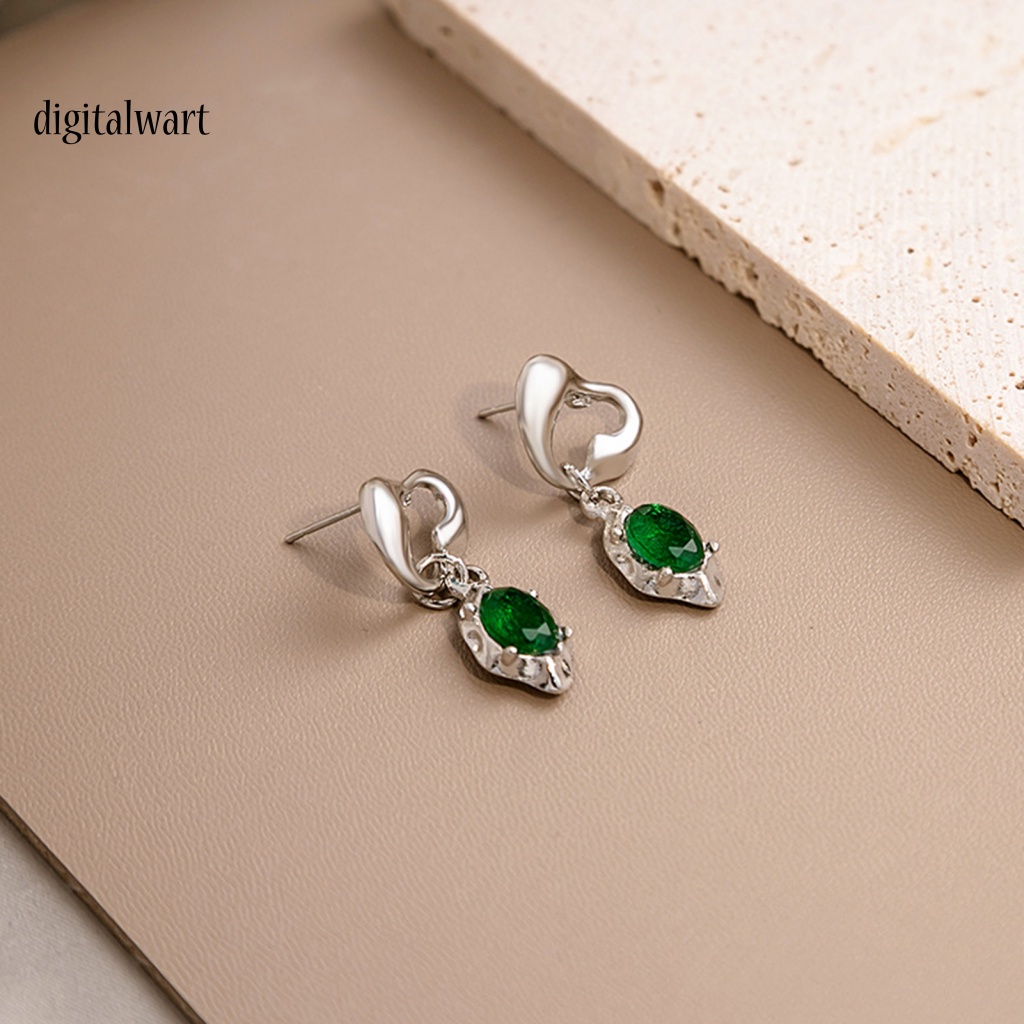 Kỹ Thuật Số| 1 Đôi Bông Tai Hình Trái Tim Đính Đá Pha Lê Xanh Lá Phong Cách Retro