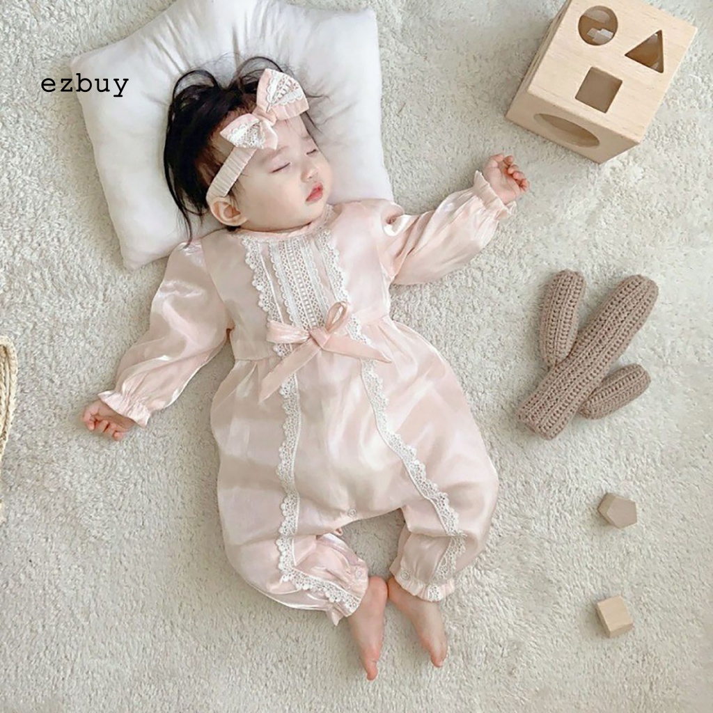 Bộ 2 Món Áo Liền Quần + Băng Đô Nơ Dễ Thương Cho Bé Gái