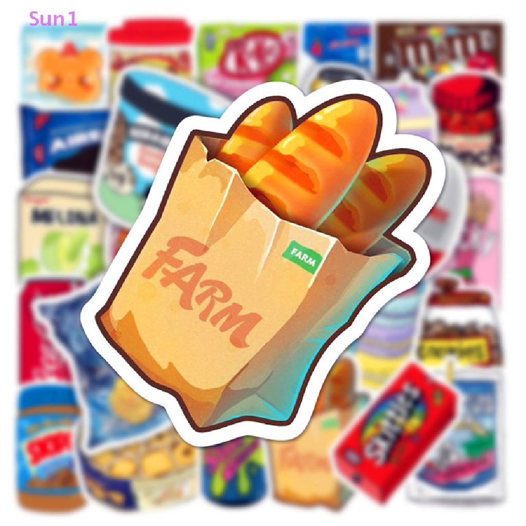 Sun1 > 50 Nhãn Dán Trang Trí Xe Hơi / Xe Máy / Điện Thoại Chống Nước Họa Tiết Thức Ăn / Sữa Dễ Thương Cho Bé