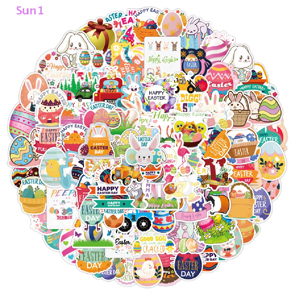 Set 50 Sticker Dán Trang Trí Hình Thỏ Phục Sinh Dễ Thương 1 &gt;