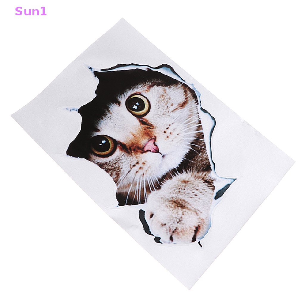 1 Sticker vinyl Dán Xe Hơi Hình Mèo 3D Phản Quang Dễ Thương