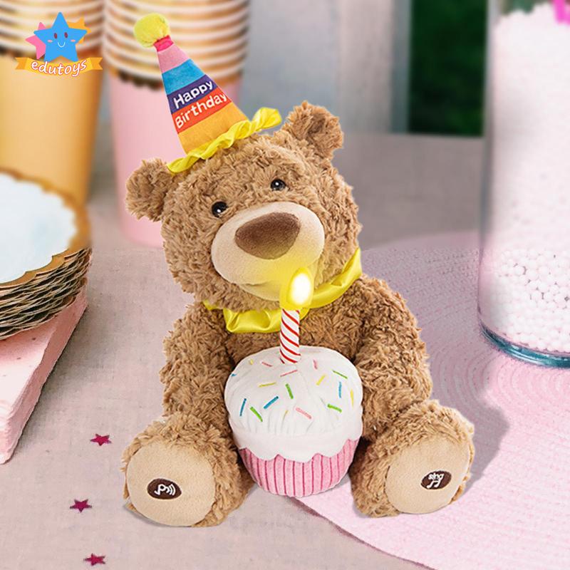 Bánh Gấu Bông Có Đèn LED Và Nến Màu Nâu Đáng Yêu