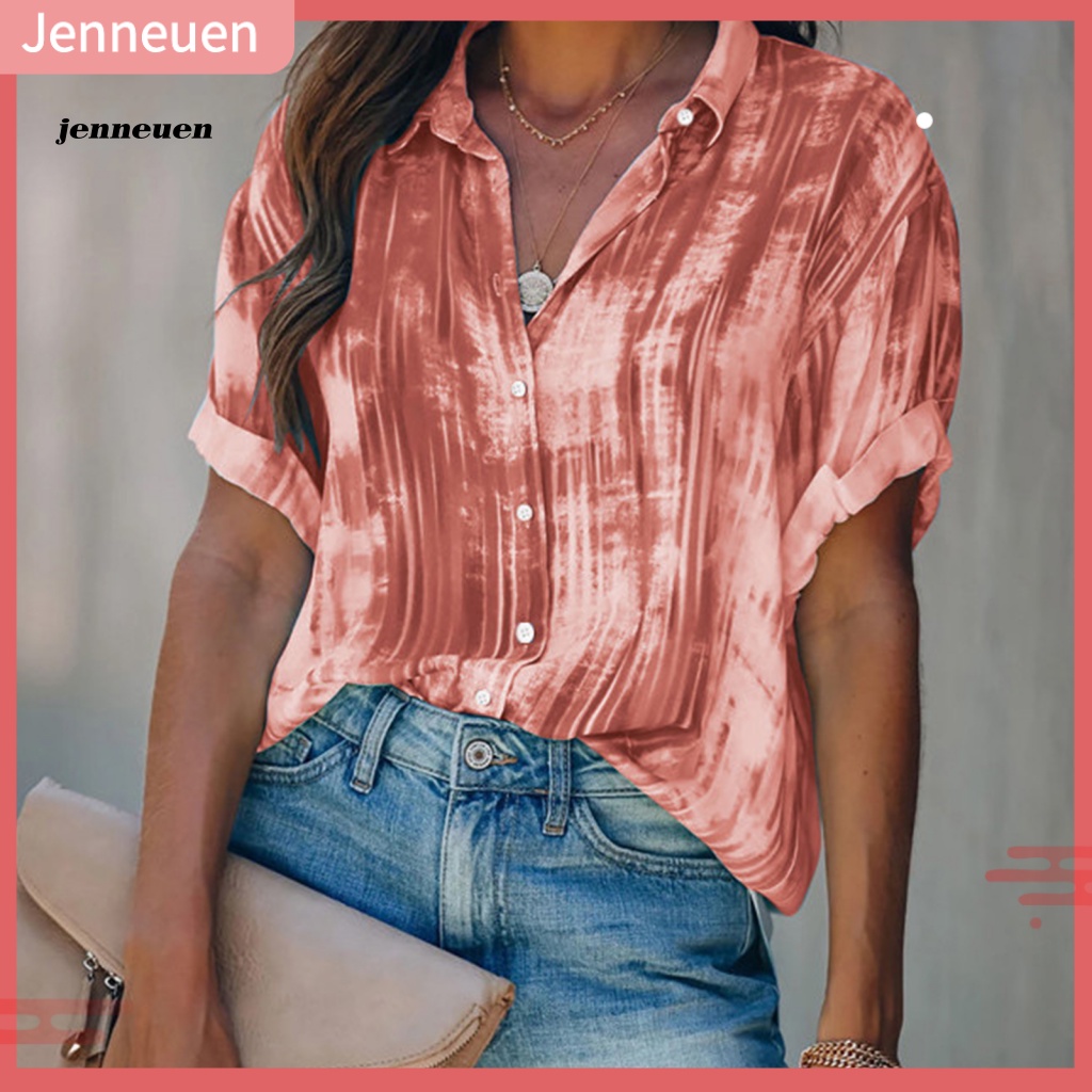 Áo Sơ Mi Tay Ngắn Cổ Bẻ Thân Thiện Với Da In Họa Tiết Thời Trang Cho Nữ