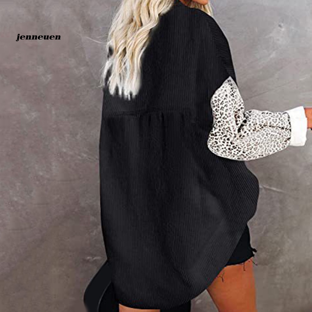 Áo Sơ Mi Tay Dài Cổ Bẻ In Họa Tiết Da Báo Phối Hai Túi Thời Trang Đường Phố Mùa Thu Cho Nữ