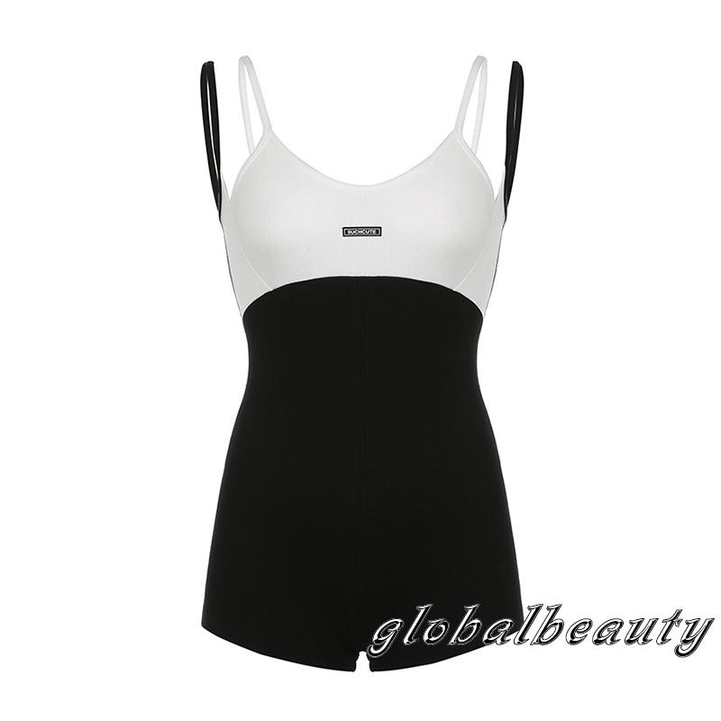 Bộ Áo Liền Quần Hai Dây Màu Sắc Tương Phản Thời Trang Mùa Hè Cho Nữ