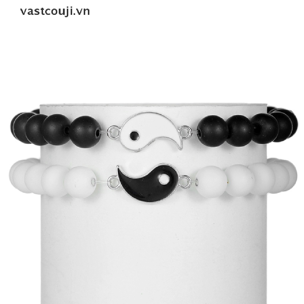 Vòng Tay Chuỗi Hạt Phối Màu Trắng Đen Phong Cách Tai Chi Thời Trang Âu Mỹ Cho Cặp Đôi