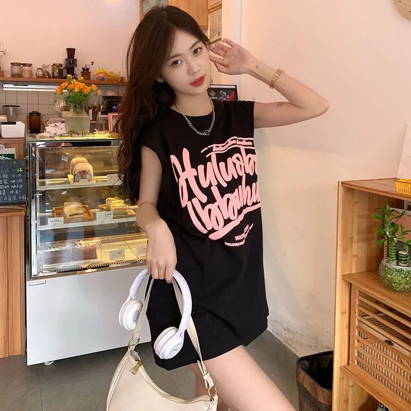 Áo Thun Ba Lỗ Dáng Rộng In Chữ Phong Cách Hàn Quốc Thời Trang Mùa Hè Dành Cho Nữ / 5873