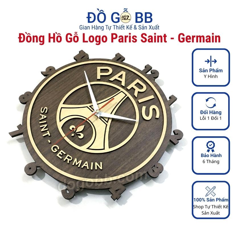 Đồng hồ tranh logo PSG PARIS SAINT GERMAIN treo tường decor bóng đá gỗ quà tặng sinh nhật nam bạn trai chồng