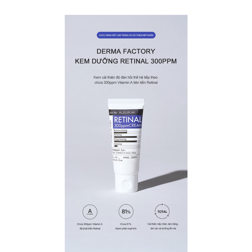 Kem dưỡng ban đêm chống lão hóa Derma Factory Retinal 300ppm Cream 30ml Daily Beauty Official