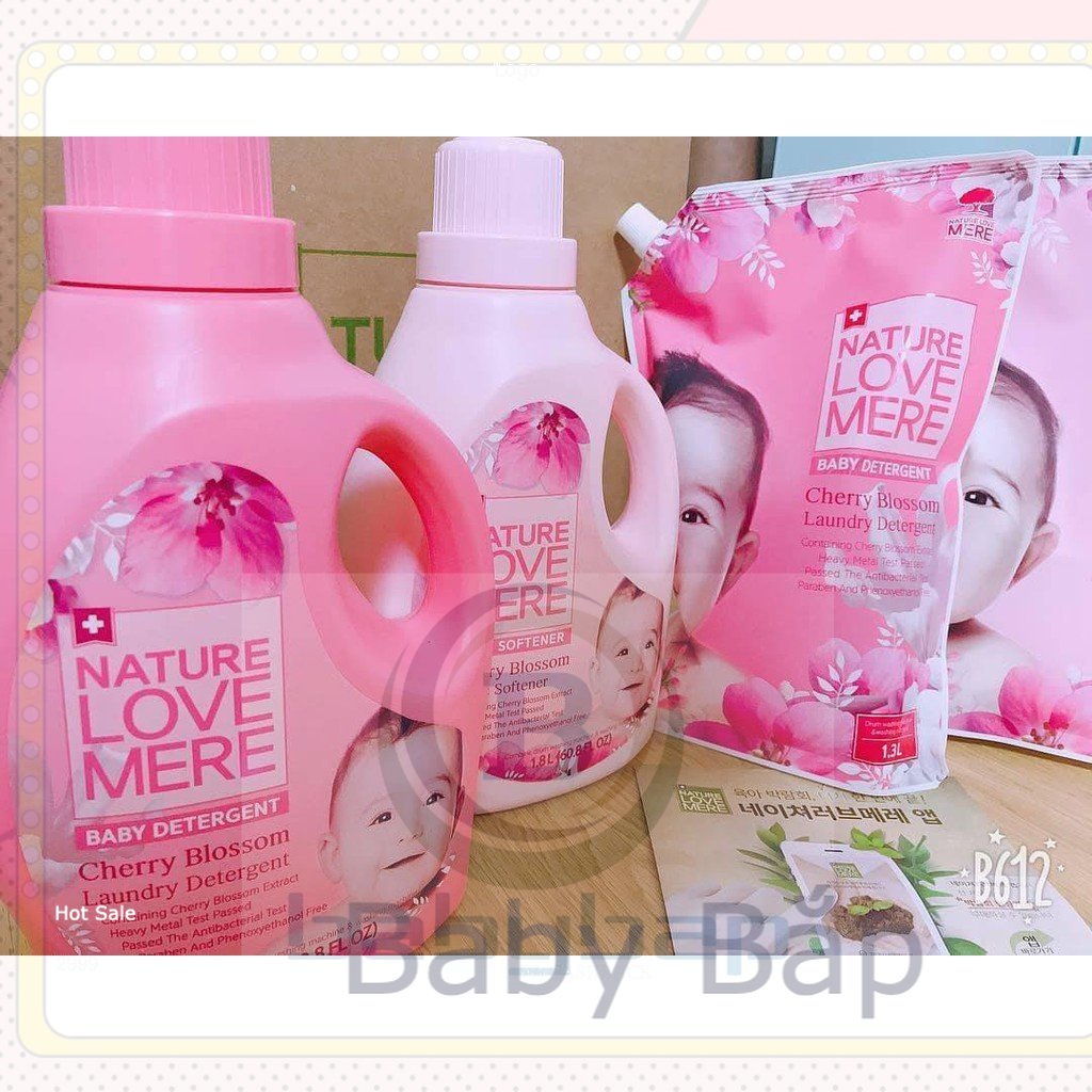 Nước giặt - nước xả Nature Love Mere Cherry hương hoa anh đào Hàn Quốc tự nhiên an toàn- hương thơm dịu nhẹ