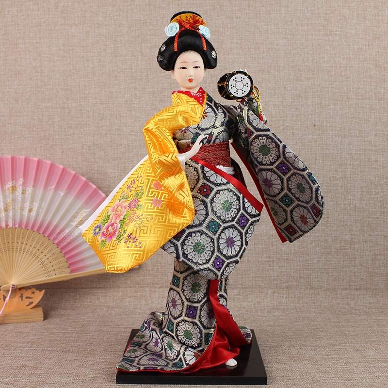 Mô Hình Búp Bê Geisha Mặc Kimono Nhật Bản Cỡ Lớn 42cm