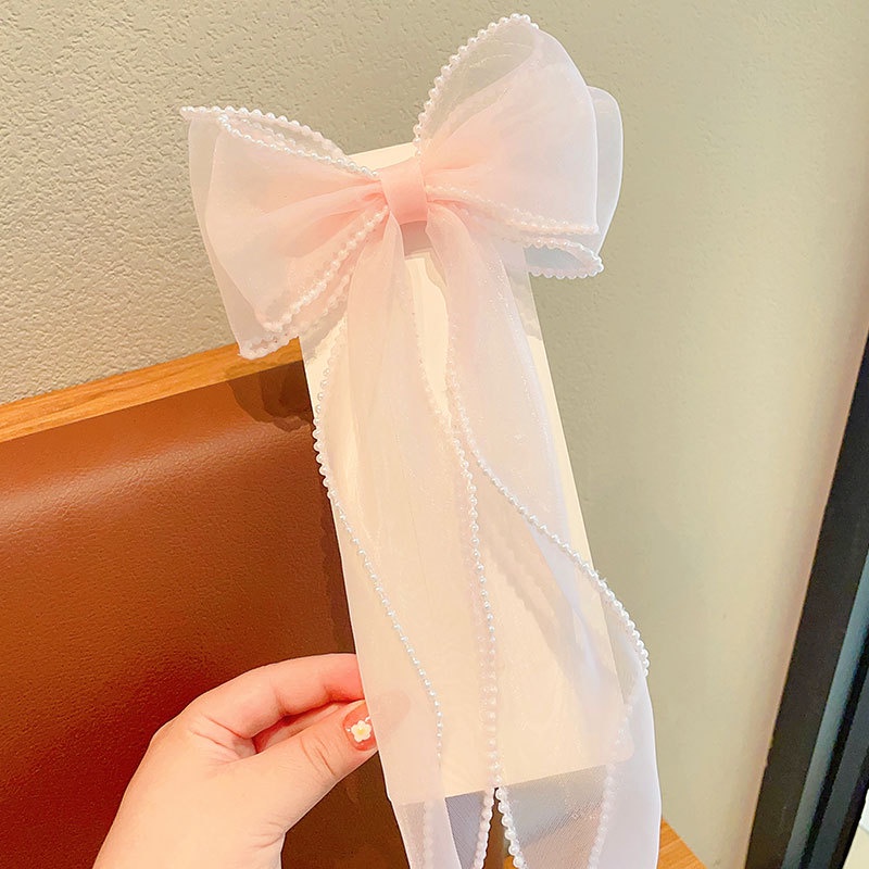 Kẹp Tóc Đính Nơ Ruy Băng Dài Xinh Xắn Cho Bé Gái