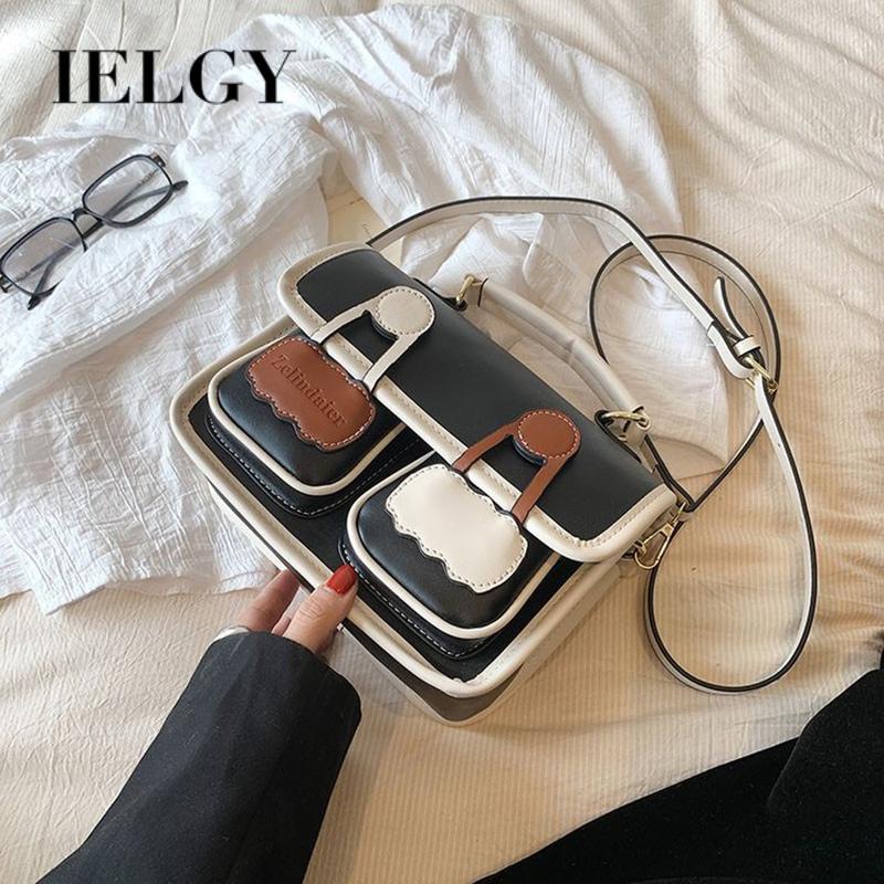 Ielgy Túi Đeo Vai Hình Vuông Có Khóa Nam Châm Màu Tương Phản Phong Cách retro Thời Trang Nhỏ Gọn Đơn Giản Cho Nữ