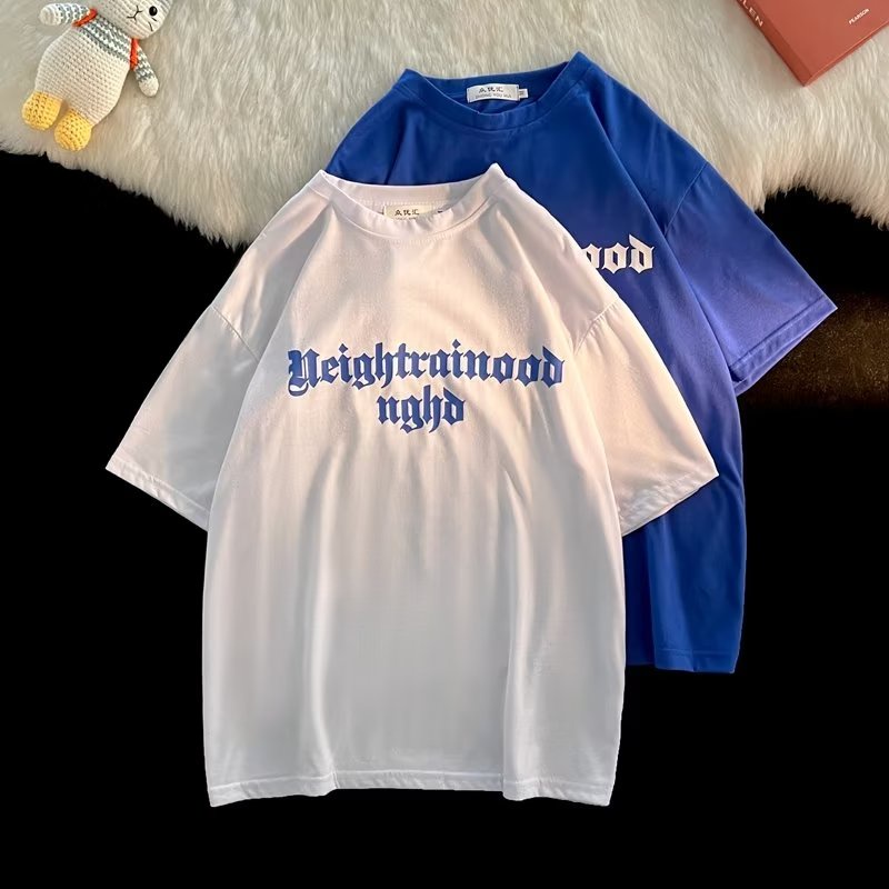 Áo Thun Ngắn Tay Cổ Tròn Dáng Rộng Phong Cách Đường Phố Cá Tính Cho Nam Nữ