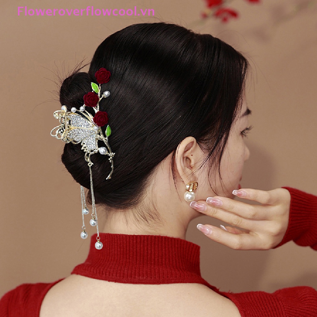 Kẹp Tóc Đính Đá Hình Hoa Hồng Thời Trang Cho Nữ