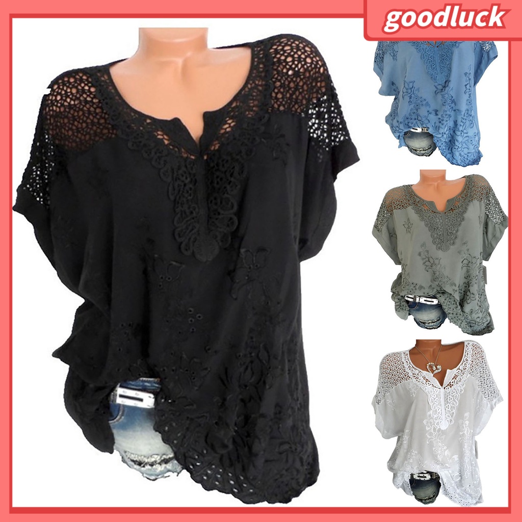 Áo Thun Nữ Tay Ngắn Cổ Chữ V Phối Ren Mềm Mại Thời Trang Mùa Hè