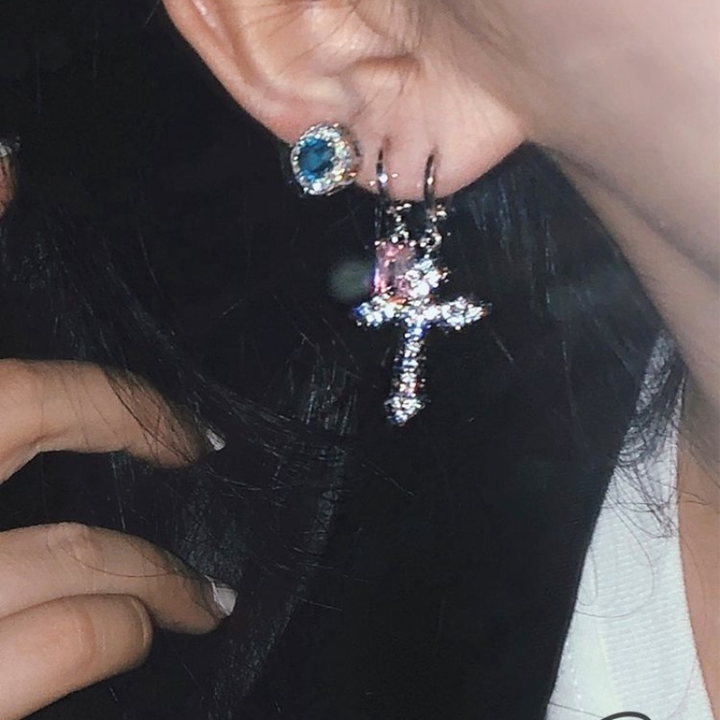 [Đặc trưng] Bông Tai Hình Chữ Thập Đính Đá Thời Trang Dành Cho Nữ