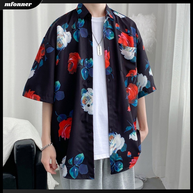 Áo Sơ Mi Cotton Ngắn Tay Dáng Rộng In Họa Tiết Retro Cá Tính Dành Cho Nam