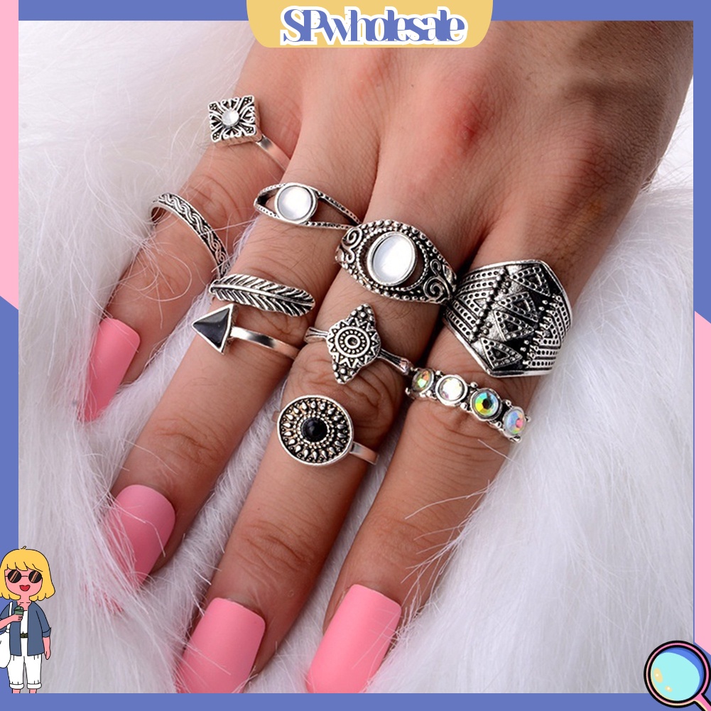 <SPwholesale> Set 10 Nhẫn Đeo Khớp Ngón Tay Phong Cách Boho