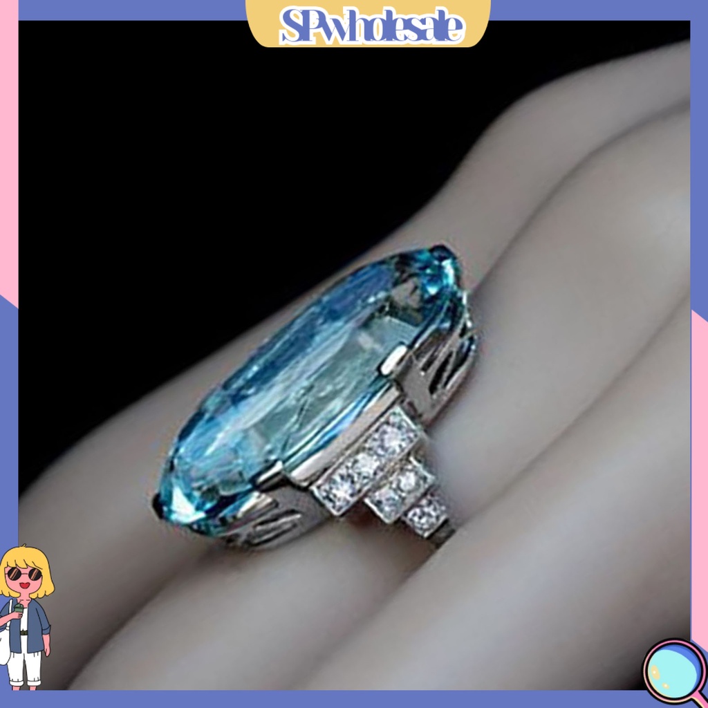 <SPwholesale> Nhẫn Đeo Ngón Tay Trong Suốt Trọng Lượng Nhẹ Hình Oval Màu Xanh Lam Mịn Màng Cho Ngày