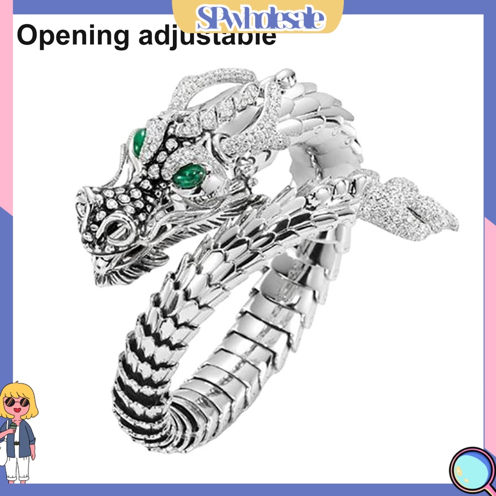 <SPwholesale> Nhẫn Hở Bản To Màu Bạc Hình Rồng Cá Tính Hợp Thời Trang Làm Quà Tặng Cho Nam