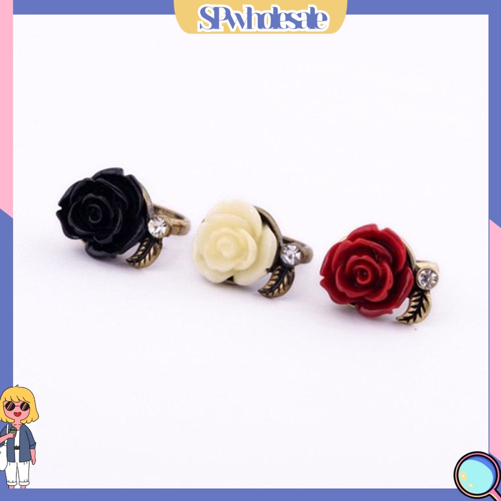 <SPwholesale> Nhẫn Hình Hoa Hồng Đính Đá Phong Cách Vintage Thanh Lịch Cho Nữ