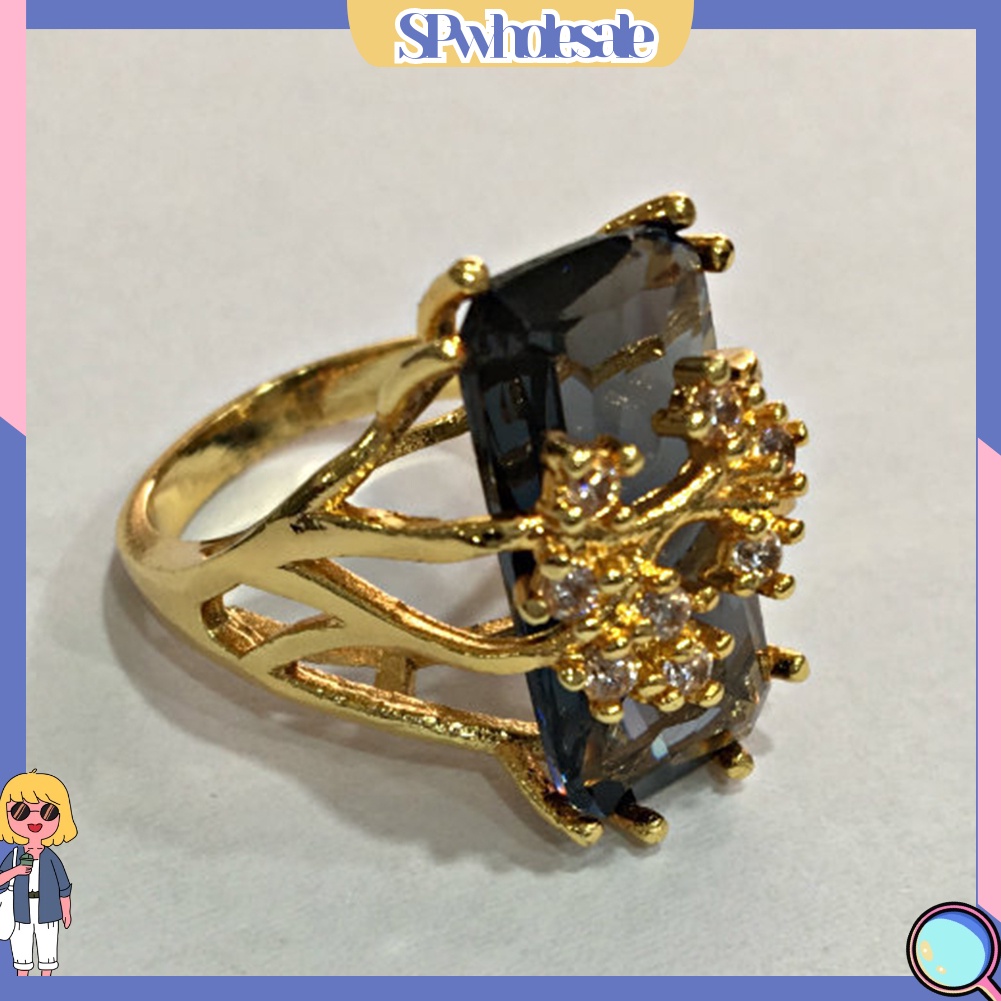 <SPwholesale> Nhẫn Đính Đá Chữ Nhật Họa Tiết Nhánh Cây Kiểu Vintage Thời Trang Dự Tiệc Cưới / Đính Hôn Cho Nữ