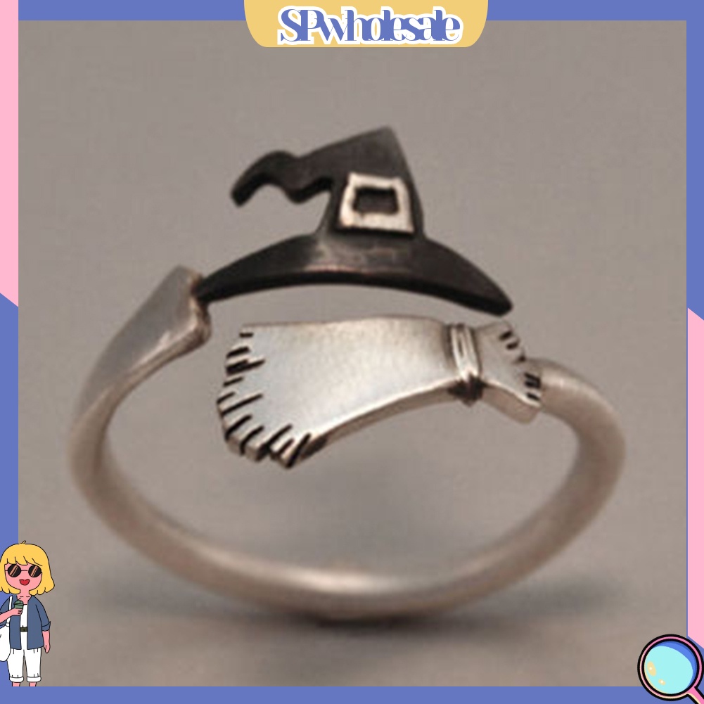 <SPwholesale> Nhẫn Dạng Hở Hình Nón Phù Thủy Có Thể Điều Chỉnh Được Dùng Làm Quà Tặng Trang Sức Cho Nữ Dịp Halloween >