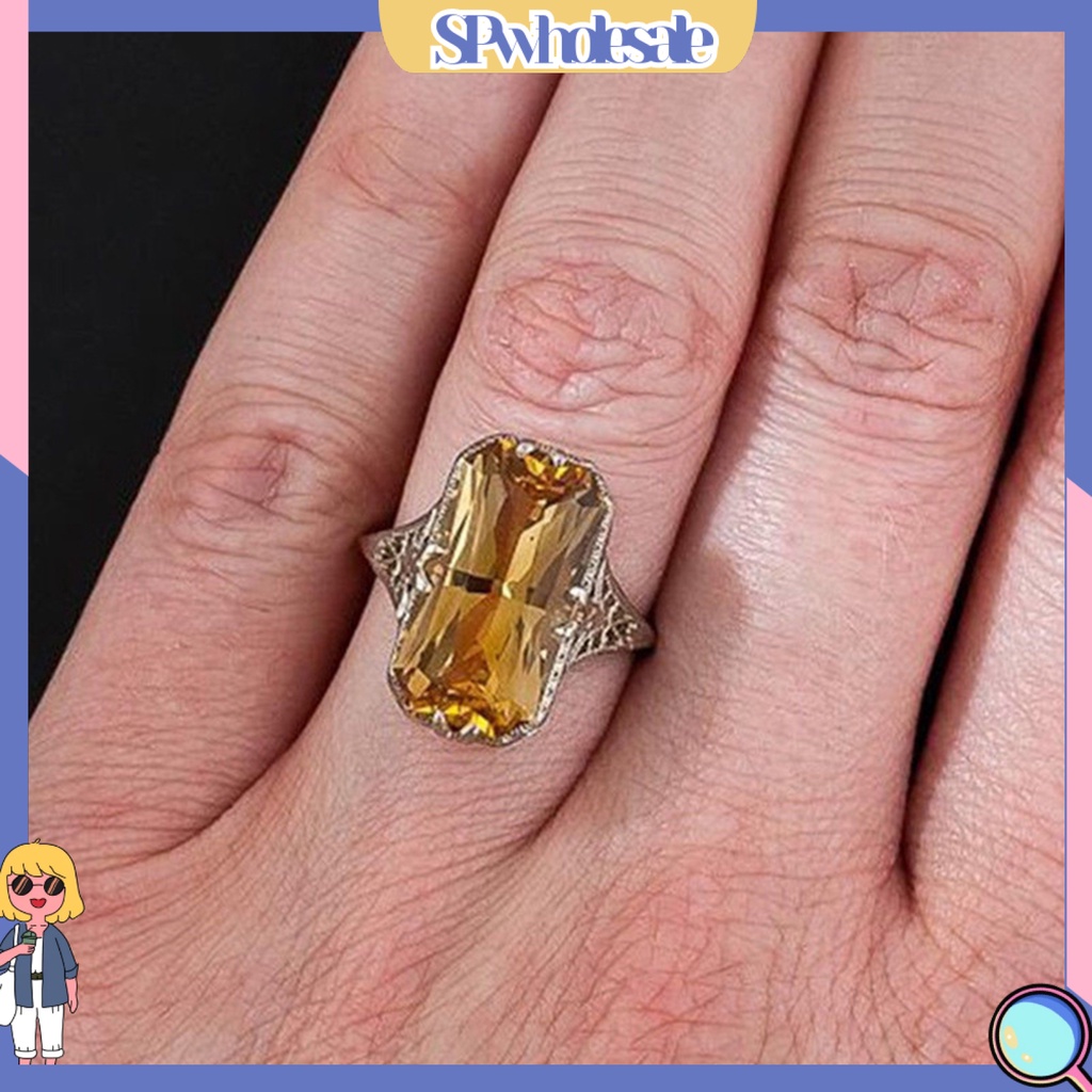 <SPwholesale> Nhẫn Đính Hôn Khoét Rỗng Mạ Điện Đính Đá Zircon Hình Học Trang Sức Cho Tiệc Cưới