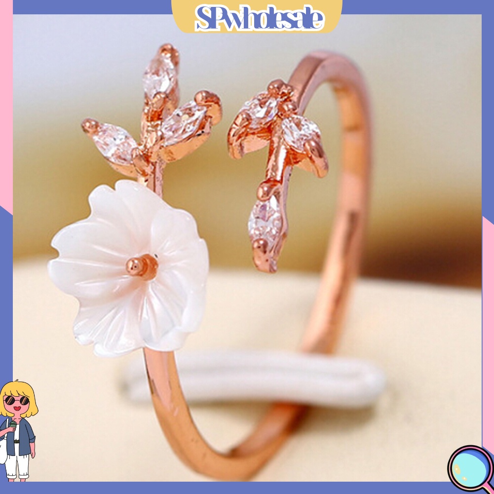 <SPwholesale> Nhẫn Hợp Kim Hở Hình Cành Hoa Vỏ Sò Đính Đá Thời Trang Cho Nữ