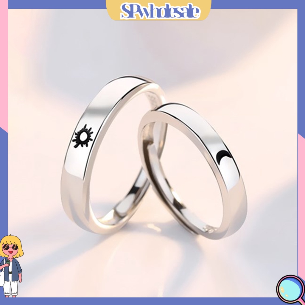 &lt;SPwholesale&gt; Nhẫn Cặp Đôi Dạng Hở In Chữ Sun And Moon Thời Trang Hàn Quốc Có Thể Điều Chỉnh Làm Quà