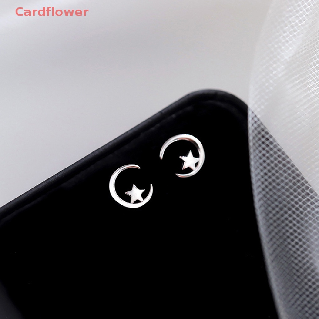 Khuyên Tai Bạc Mini Hình Trăng Sao Dễ Thương Thời Trang Cho Nữ