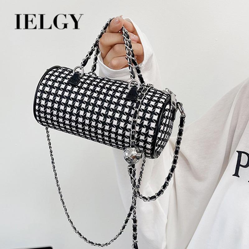 Túi Xách Đeo Vai Vải Bạt Hình Trụ Khóa Kéo Kẻ Sọc Caro Ngọt Ngào Cho Nữ