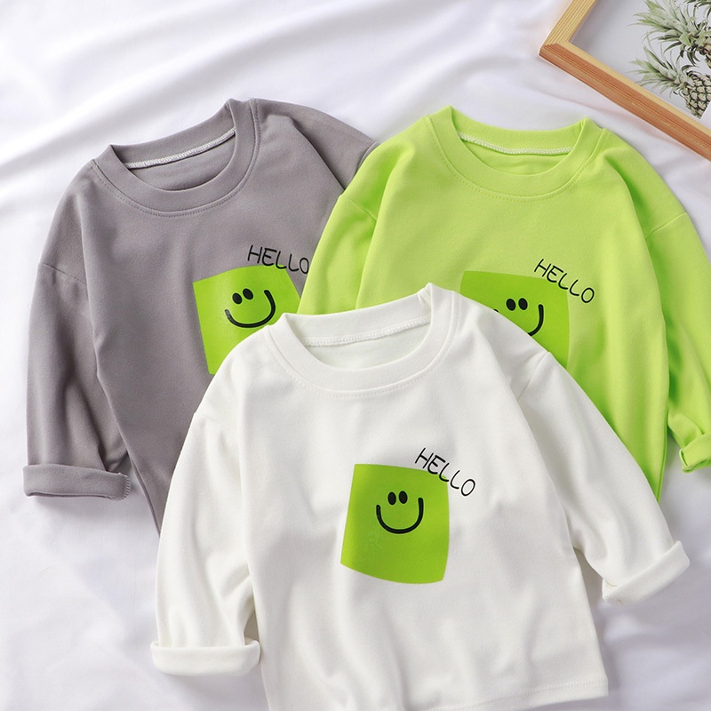 Áo Thun Tay Dài In Hình Mặt Cười Dễ Phối Đồ Cho Bé Hzffc0117