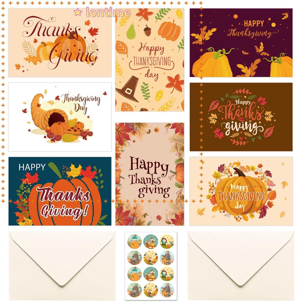Set 8 Thiệp Chúc Mừng Ngày Lễ Tạ Ơn Hình Lá Mùa Thu