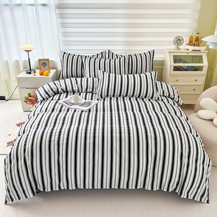 Bộ Chăn Ga Và Vỏ Gối Cotton Màu Trắng Đen Đơn Giản Phong Cách Nhật Bản