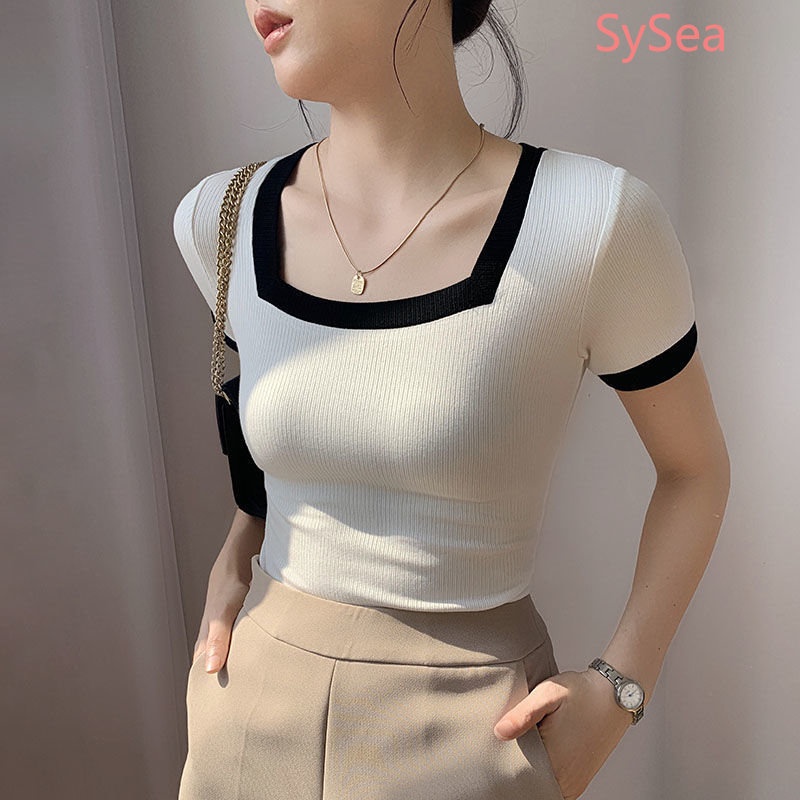 Áo Kiểu Cổ Vuông Thời Trang Mùa Hè Hàn Quốc Cho Nữ