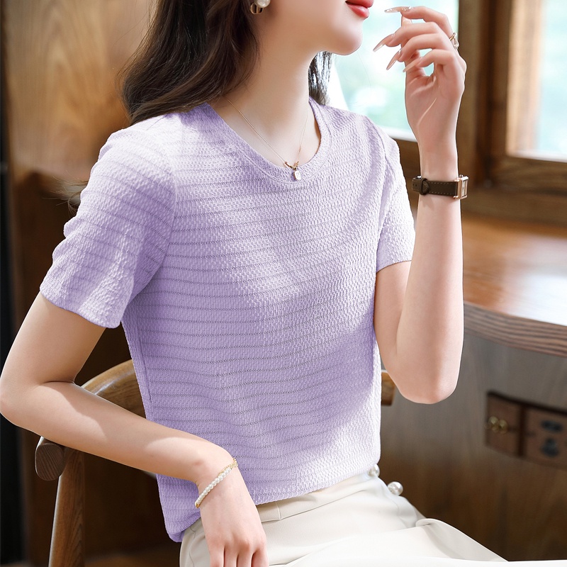 Áo Thun Tay Ngắn Cổ Tròn Họa Tiết Kẻ Sọc Phối Ren Thời Trang Mùa Hè Hàng Mới Dành Cho Bạn Nữ JJ