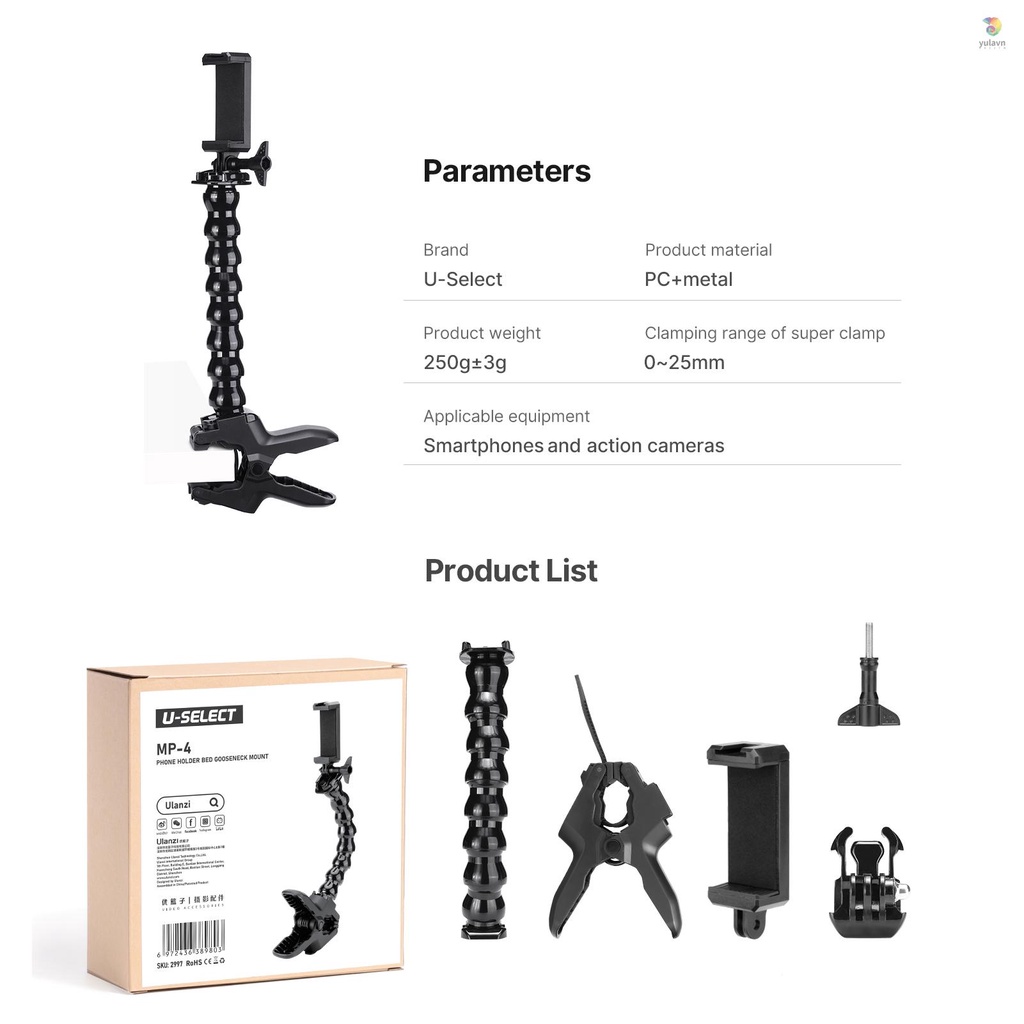 Giá Đỡ Kẹp Điện Thoại MP-4 Có Thể Điều Chỉnh Linh Hoạt Cho iPhone 14 / 13 / 12 &amp; 11 / 10 / 9