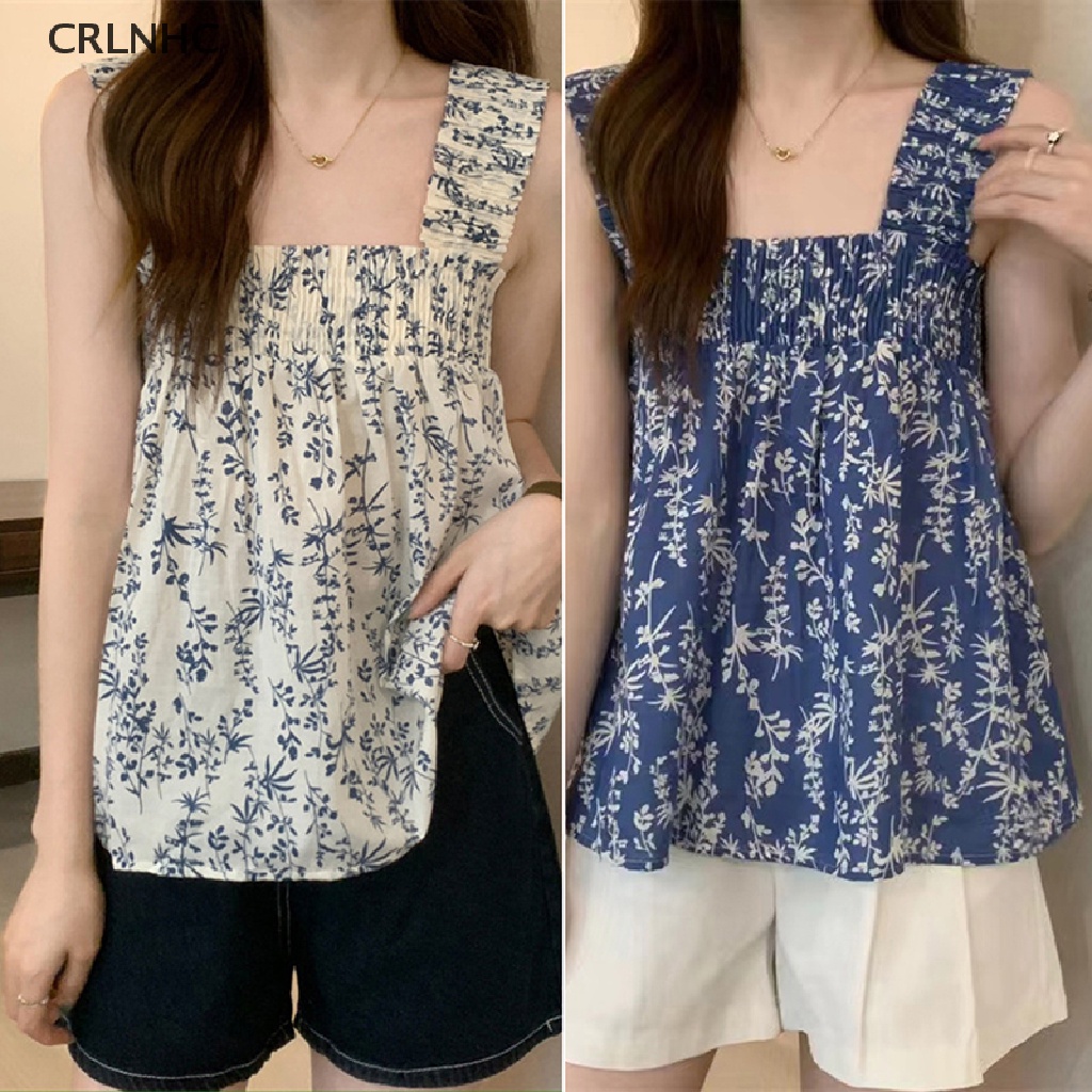 Áo Hai Dây Cổ Vuông In Họa Tiết Đơn Giản Phong Cách Retro Mùa Hè Cho Nữ
