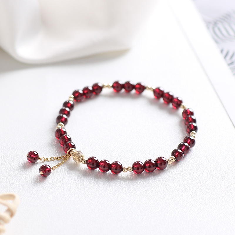 Vòng Đeo Tay Đá Garnet Tự Nhiên 4mm Thiết Kế Đơn Giản Tinh Tế Cho Nữ