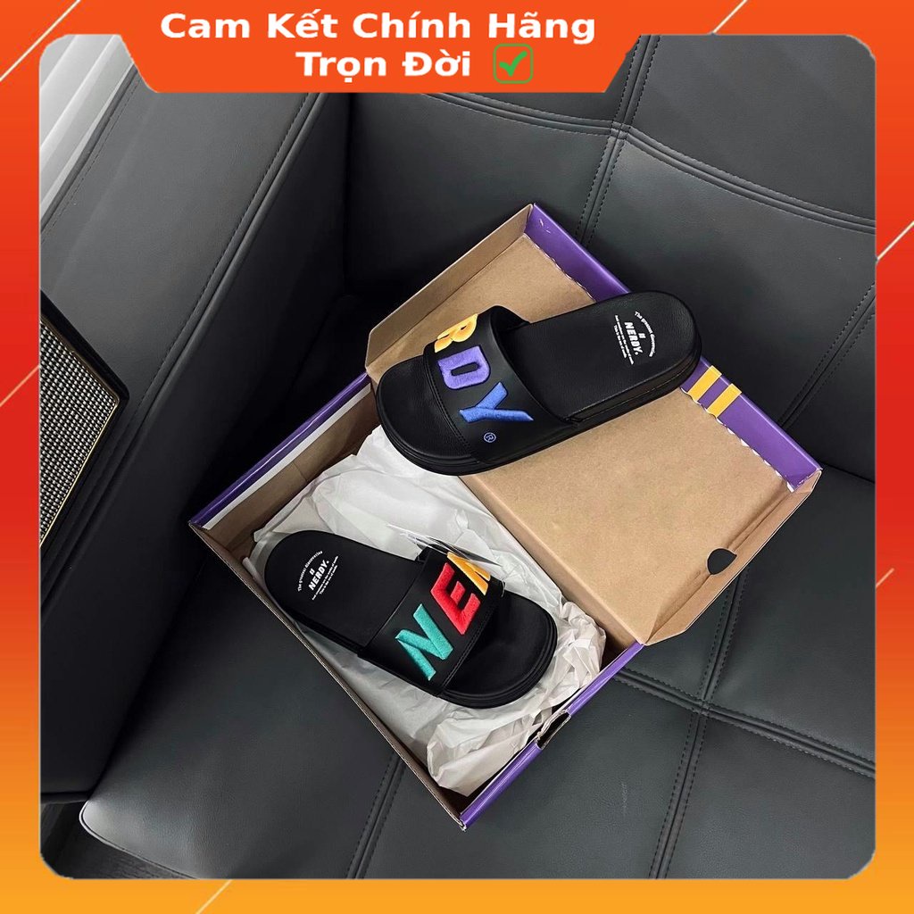 [CHÍNH HÃNG] Dép quai ngang NERDY màu Đen logo Cầu Vồng 2022