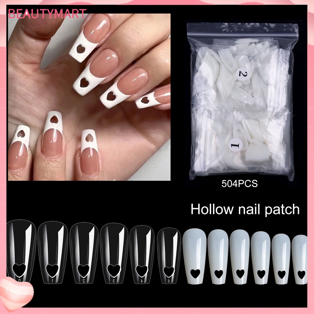 Túi 504 Móng Tay Giả Độ Bóng Cao Họa Tiết Trái Tim Rỗng Có Thể Tháo Rời DIY