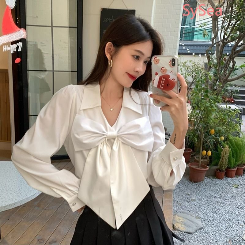 Áo Sơ Mi Dài Tay Phối Nơ Thời Trang Pháp Dành Cho Nữ