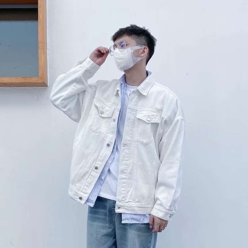 Áo Khoác Denim Dáng Rộng Phong Cách Hong Kong Thời Trang Xuân Thu Cho Nam