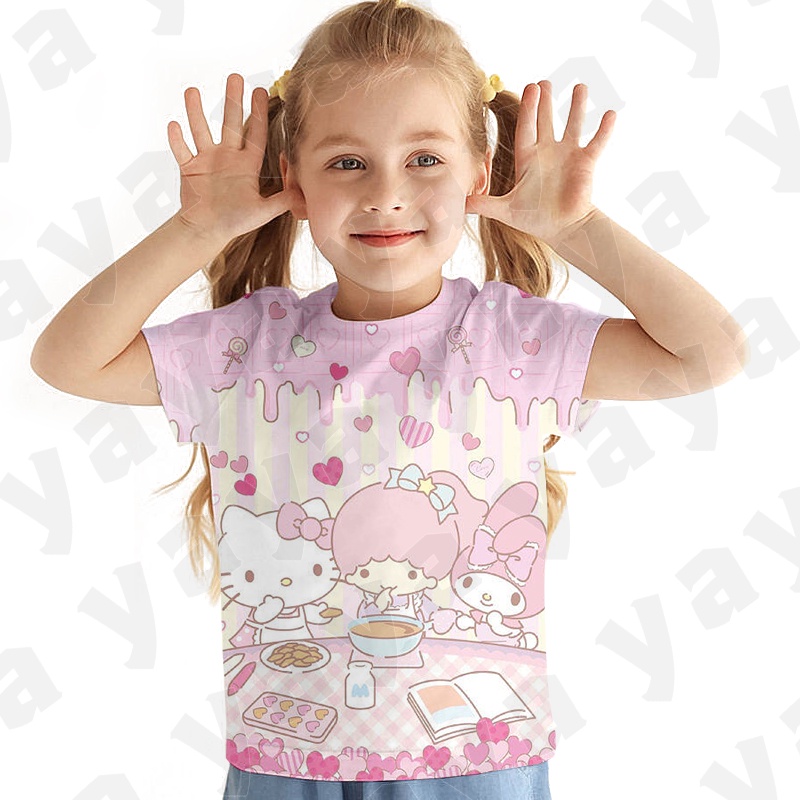 Áo Thun Cộc Tay In Hình Hello Kitty Cho Bé