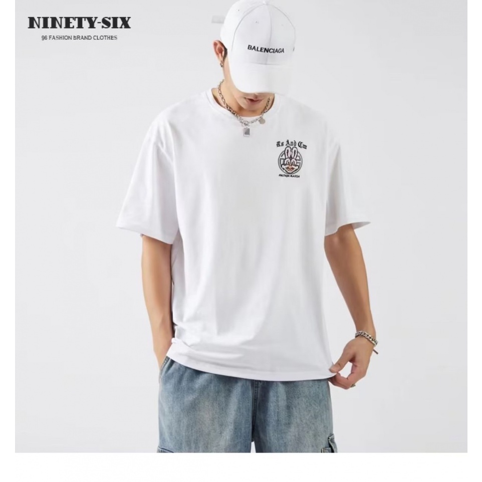 Áo Thun 100% Cotton Tay Ngắn Cổ Tròn Dáng Rộng Thời Trang Cho Nam Giới